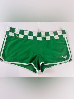 Roxy Green Board Shorts Size 13 Women’s Surf Beach Y2K Checker Waist